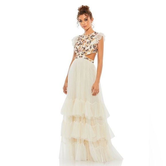 Mac Duggal 35106 NWT Cutout Waist Ruffle Skirt Dress - Picture 3 of 17